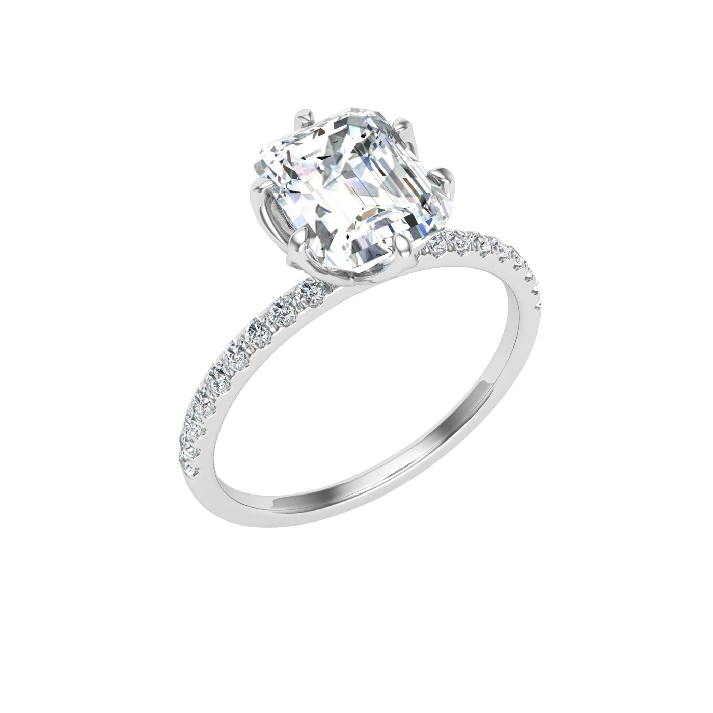 Endless Emerald Cut Hidden Halo Moissanite Engagement Ring White Gold